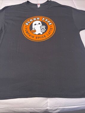 Hanes Black T-Shirt with Orange and White Pumpkin Spice Graphic